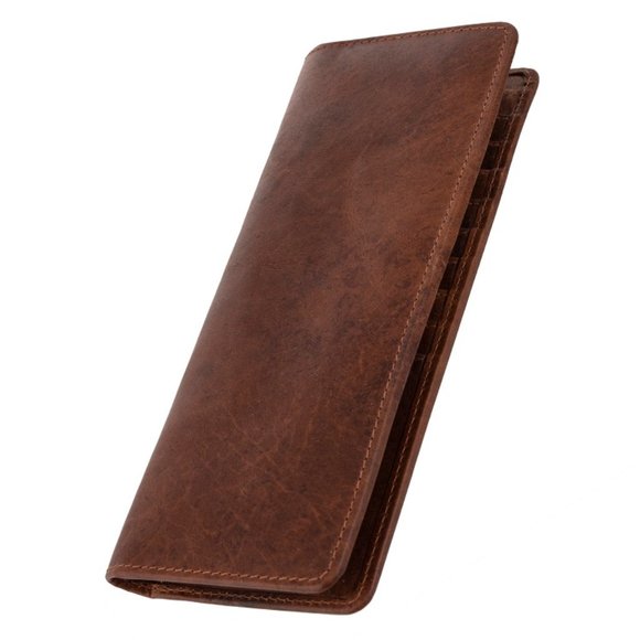 Slim Men's Tall Full Grain Leather Long-Wallet Bifold Vintage Wallet Coffee - Picture 5 of 7
